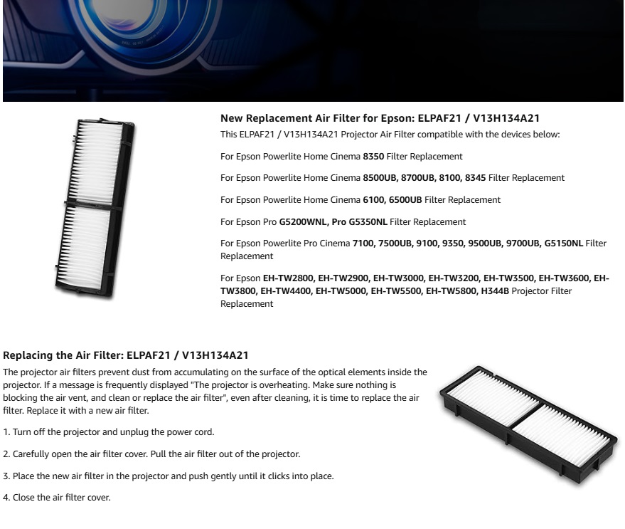 Filtro aria ELPAF21 di ricambi - Home Cinema Epson recensione e prezzo